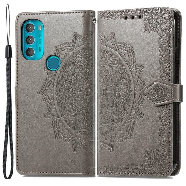 Mandala Motorola Moto G71 5G Läppäkotelo - Harmaa Silver grey