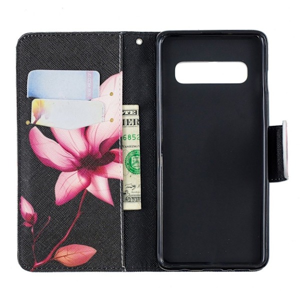 Samsung Galaxy S10 läderfodral med mönster - Blomma Rosa