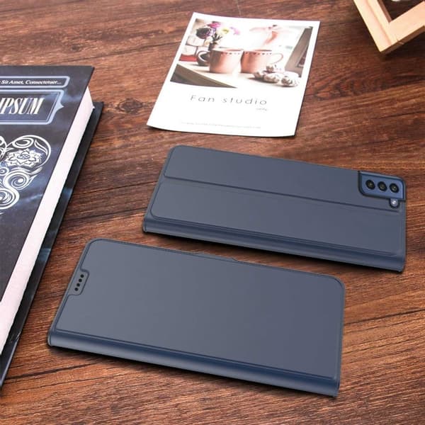 Sileä ja ohut premium-PU-nahkakotelo Samsung Galaxy S21 FE - Sininen Blue