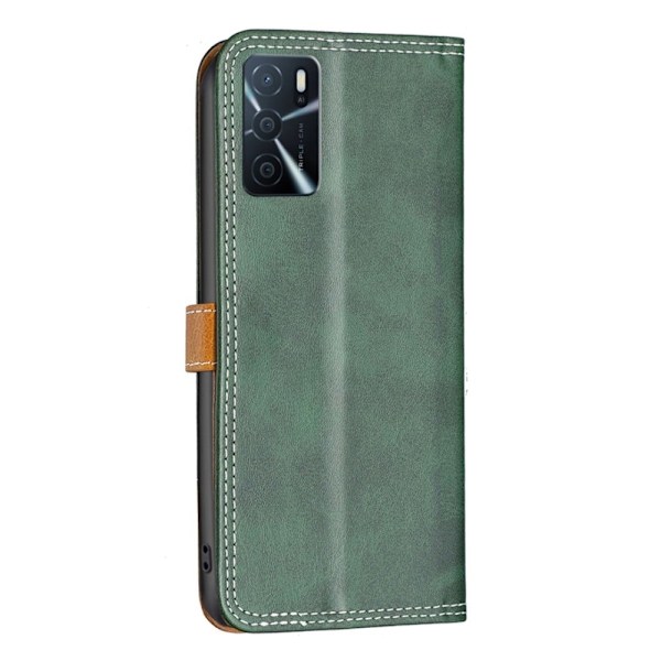 BINFEN tvåfärgat läder Oppo A54s / Oppo A54 / Oppo A16s / Oppo A16 fodral - Grön Grön