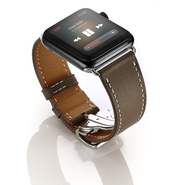 Apple Watch Series 5 40mm enkelt klockarmband i äkta läder - Grå Brun
