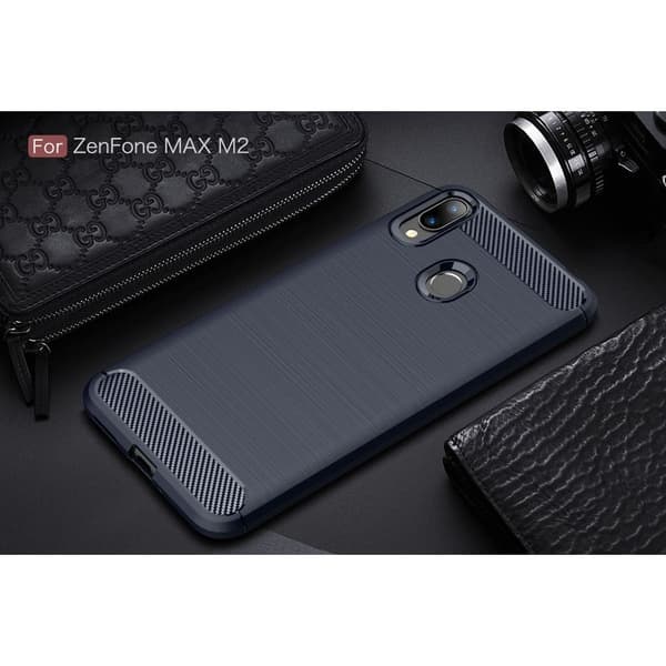 Asus Zenfone Max (M2) Karbonfiber Tekstur Børstet Etui - Mørk Blå Blue