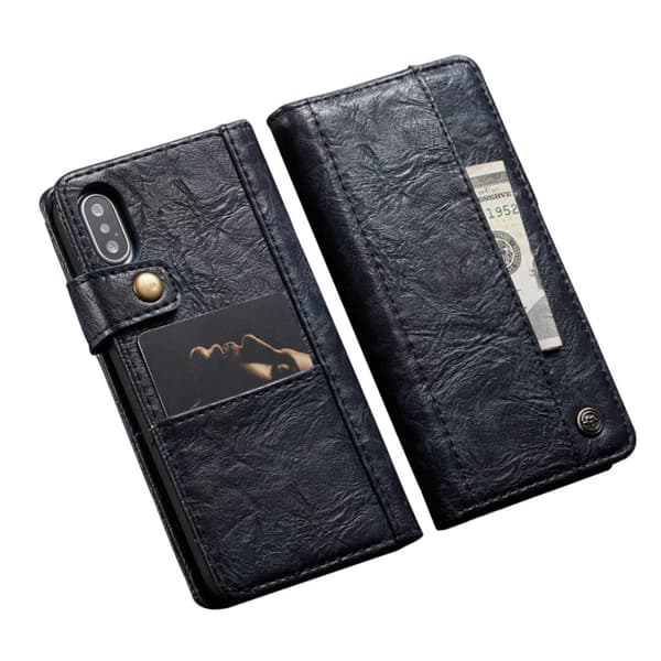 CASEME iPhone XS läderfodral i vintagestil - Blå Blå