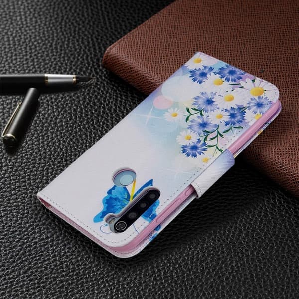Wonderland Xiaomi redmi Note 8T flip case - Blue Butterfly og blomster Multicolor