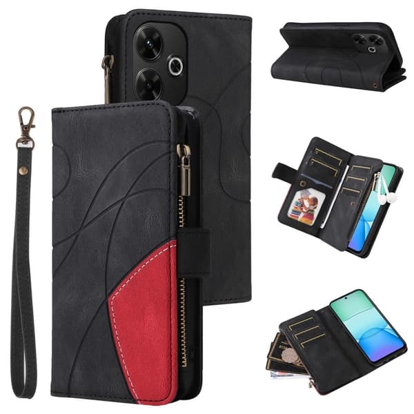 Tekstureret Xiaomi Redmi 13 / Xiaomi Redmi Note 13R læderetui med rem - Sort Black
