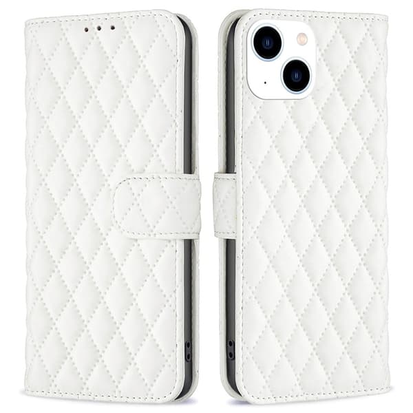 Rombemønster, matt flip-deksel for iPhone 14 - Hvit White