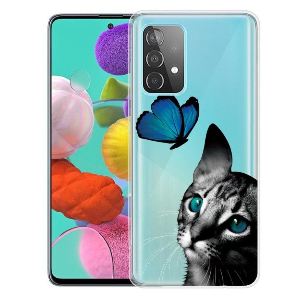 Butterfly Samsung Galaxy A72 5G nahkakotelo - Kissa / Perhonen Multicolor