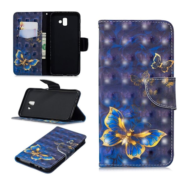 Samsung Galaxy J6 Plus (2018) lys spot mønster flip etui - Blå Sommerfugl Blue