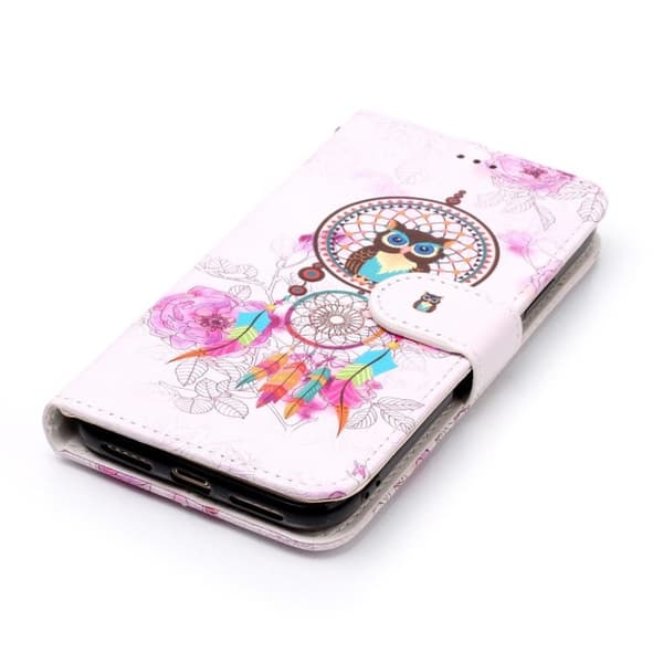 iPhone Xs Max flip cover i læder med præget mønster - Feather Dream Catcher Multicolor