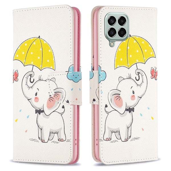 Wonderland Samsung Galaxy M33 5G flip kuoret - Sateenvarjo Ja Norsu Multicolor