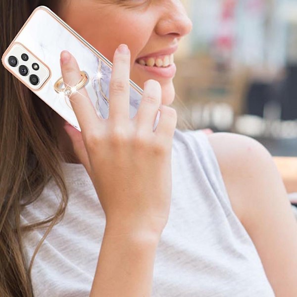 Marble Patterned Suojakuori With Ring Holder For Samsung Galaxy A52s 5G / A52 5g / A52 - Valkoinen Marble Haze White