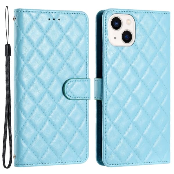 Toimiva rombinen lompakkokotelo iPhone 14 - Tummansininen Blue