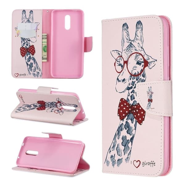 Wonderland Nokia 3.2 flip veske - Søt sjiraff med briller Multicolor