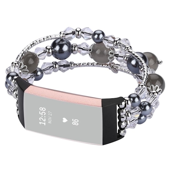 Fitbit Charge 4 / 3 akaattikoristeinen kellohihna - Musta Black