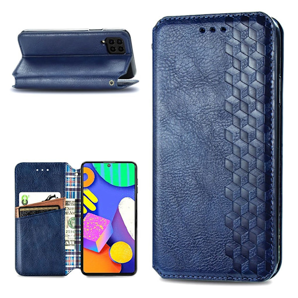 Läder Samsung Galaxy M62 / Samsung Galaxy F62 fodral med romb-design - Blå Blå