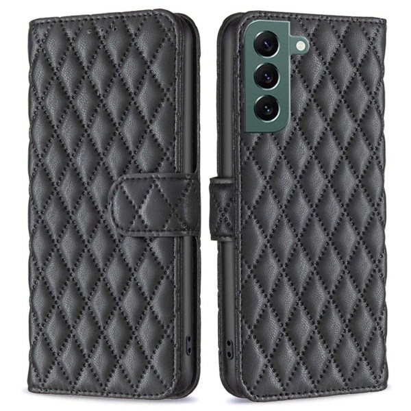 Rhombus mat Samsung Galaxy S22 Plus flip etui - Sort Black