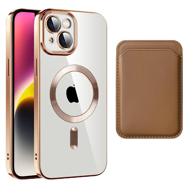 iPhone 14 Plus magnetisk bakdeksel med kortpose - Brun Brown