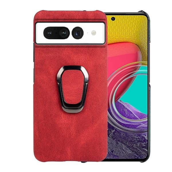 Stötsäkert läderfodral med oval kickstand för Google Pixel 7 Pro - Röd Röd