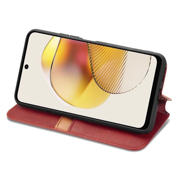 Læder Etui med A Stilfuldt Rhombus Tryk til Motorola Moto G73 - Rød Red