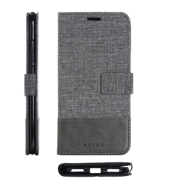 MUXMA PU lær Canvas Splicing Wallet Stand Deksel for Xiaomi Mi A2 / Mi 6X - Grå Silver grey