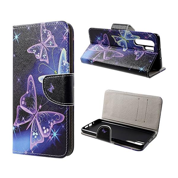 Huawei P30 Pro kors textur läder fodral - Vackra Fjärilar multifärg