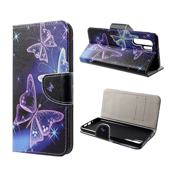 Huawei P30 Pro kryds tekstur læder flip etui - Flotte Sommerfugle Multicolor