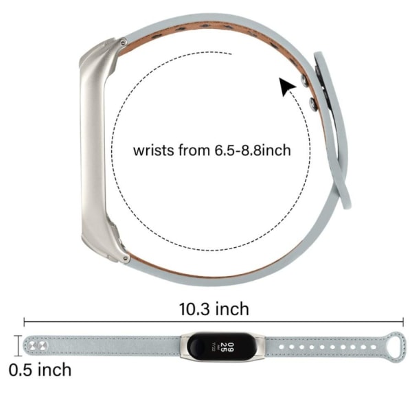 Xiaomi Mi Smart Band 6 / 5 klockarmband i koskinnläder med silverfodral - Grå Silvergrå