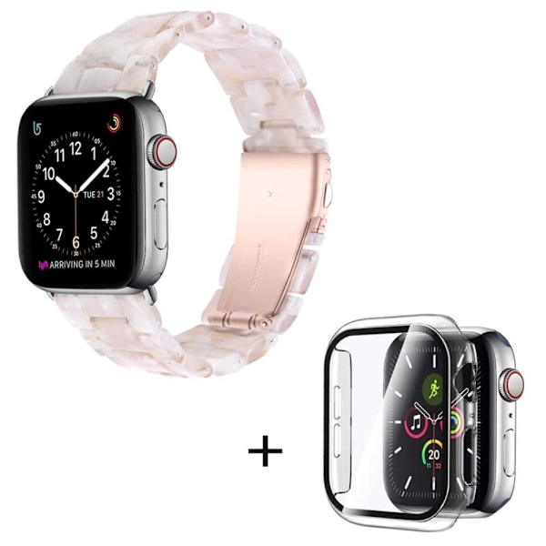Apple Watch SE 2022 (44mm) klockarmband med 3 pärlor i resin och genomskinligt hölje - Rosa Mix Rosa