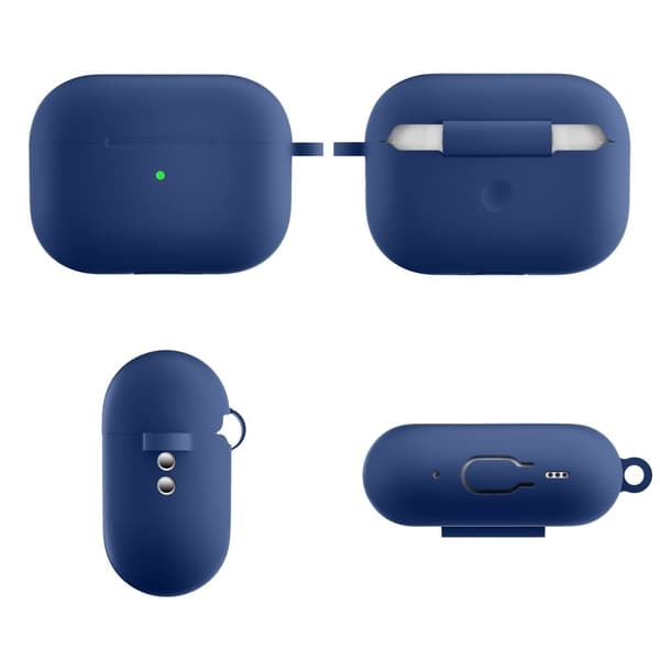 AirPods Pro 2 silikonetui med karabinkrok - Mørkeblå Blue
