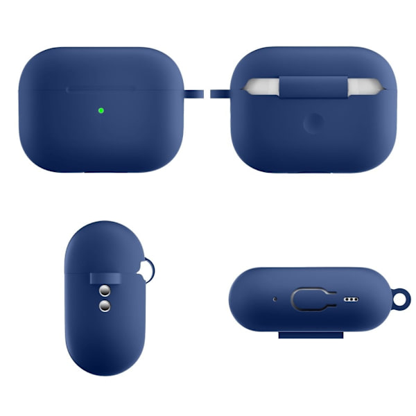 AirPods Pro 2 silikonfodral med karbinhake - Mörkblå Blå