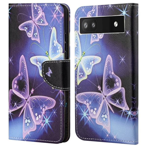 Wonderland Google Pixel 6a Flippetui - Sparkling Sommerfugler Purple