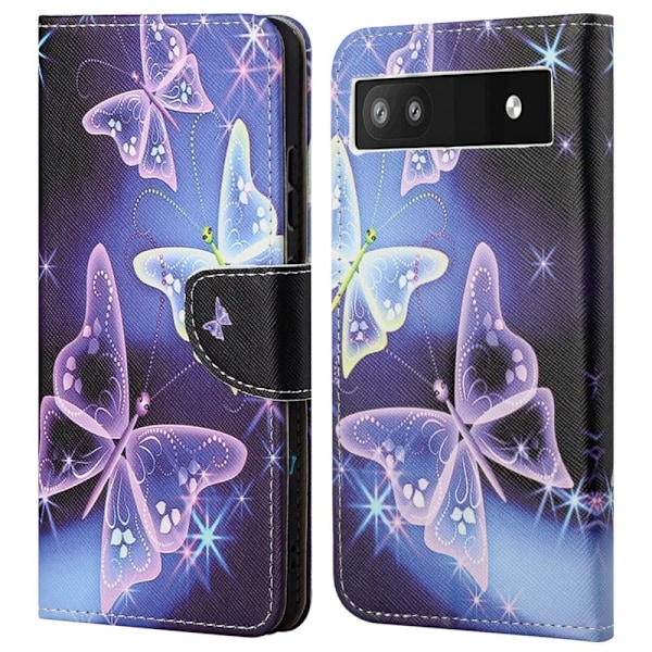 Wonderland Google Pixel 6a Läppäkotelo - Sparkling Butterflies Purple