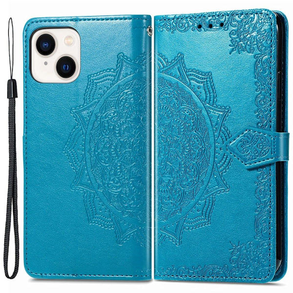 Mandala iPhone 15 Plus Läppäkotelo - Sininen Blue