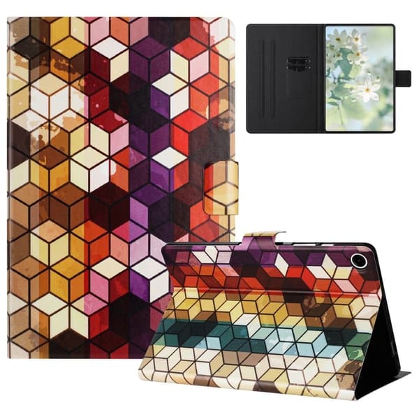 Samsung Galaxy Tab A9 SM-X115 Case Pattern Printed Stand Litchi Texture Leather Tablet Cover with Card Slots - Block Multicolor