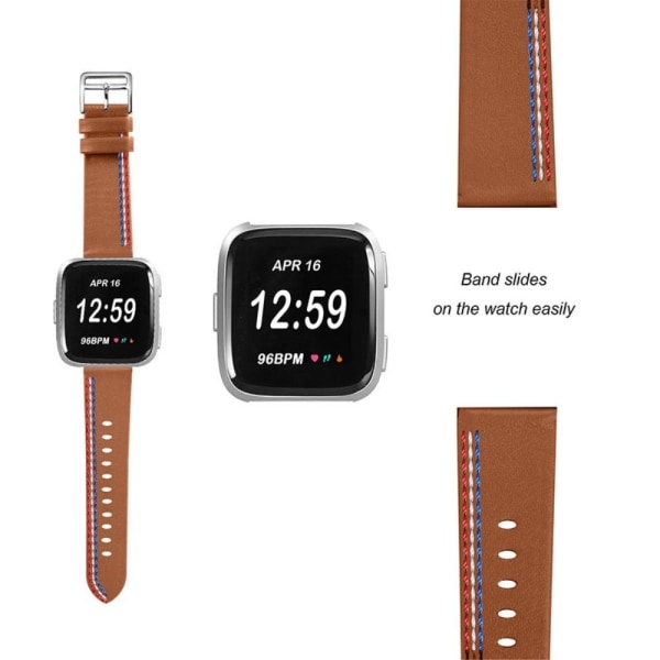 Fitbit Versa 2 / Versa Lite naudannahkainen ommeltu kellonhihna - Ruskea Brown