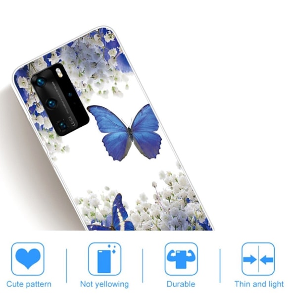 Deco Huawei P40 Pro Cover - Blå Sommerfugl Multicolor