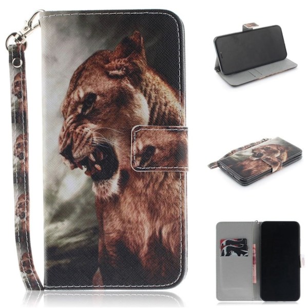 iPhone Xs Max flip cover i mønstret læder - Powerful Tiger Multicolor