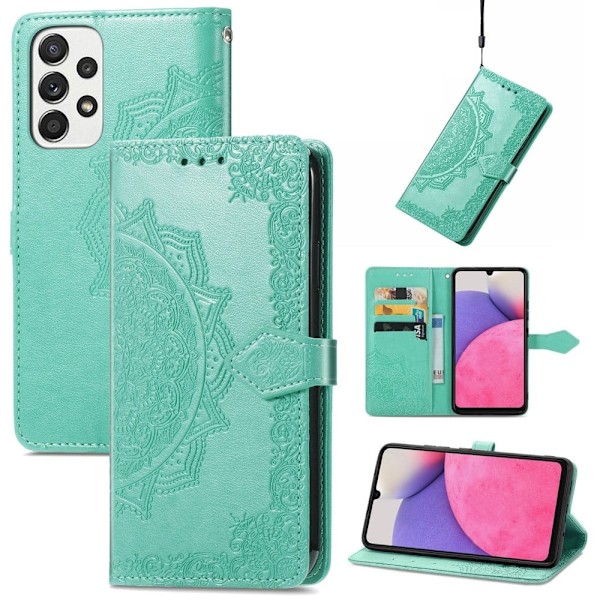 Mandala Samsung Galaxy A73 nahkakotelo - Vihreä Green