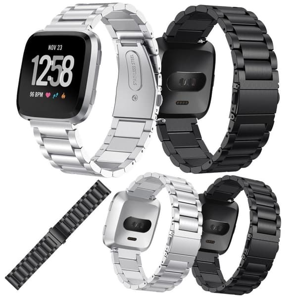 Fitbit Versa Tre Perler Rustfritt Stål Klokkereim - Svart Black