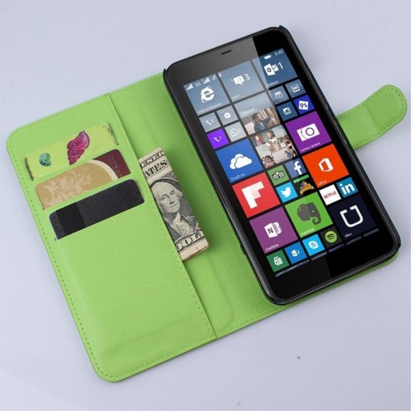 Moen Microsoft Lumia 640 XL Nahkakotelo Korttitaskuilla - Vihreä Green