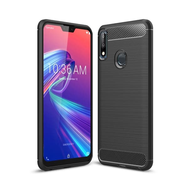Asus ZenFone Max Pro (M2) kulfiber tekstur penslet etui - Sort Black