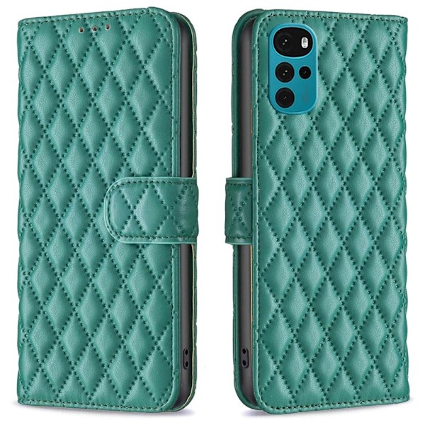Rhombus Mønster Matte Flip Case til Motorola Moto G22 - Grøn Green