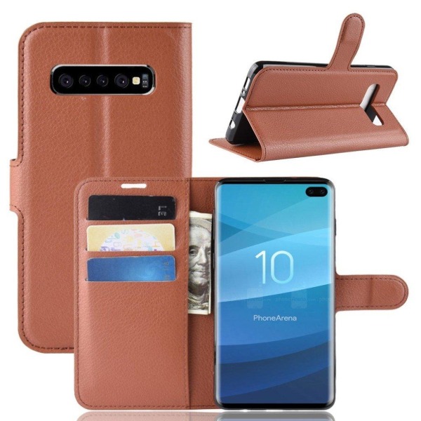 Samsung Galaxy S10 Plus litsi nahkainen flip Suojakotelo - Ruskea Brown