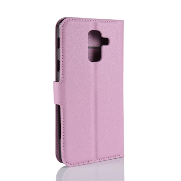Samsung Galaxy A6 Plus (2018) mobilfodral PU läder skyddande korthållare sedelförvaring stående läge - Rosa Rosa