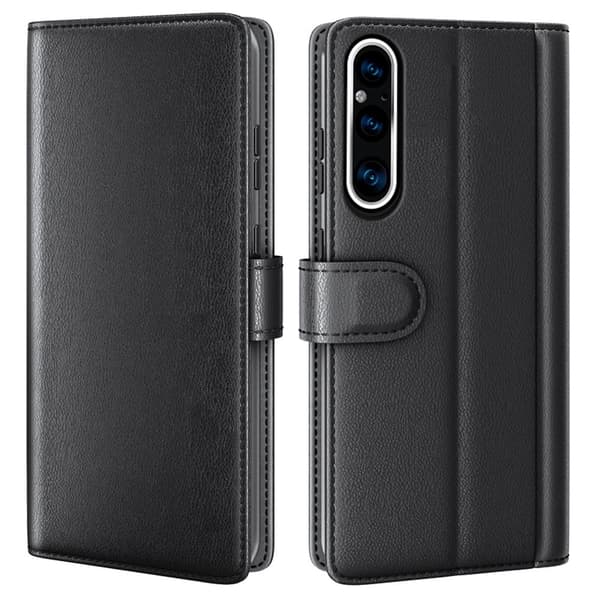 Aito nahkakotelo luottokorttipaikoilla Sony Xperia 1 V - Musta Black
