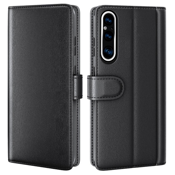 Äkta läder Sony Xperia 1 V fodral med korthållare Svart