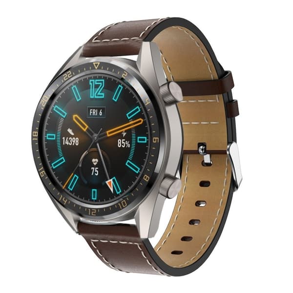 22mm aitoa nahkaa oleva kellonauha - Tumman Ruskea Brown