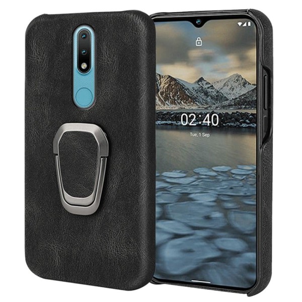 Shockproof leather cover with oval kickstand for Nokia 2.4 - Bla Svart