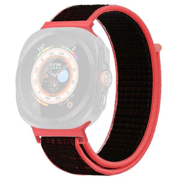 Samsung Galaxy Watch Ultra 47mm Adjustable Braided Nylon Band Replacement Wrist Strap - Black+Red Red
