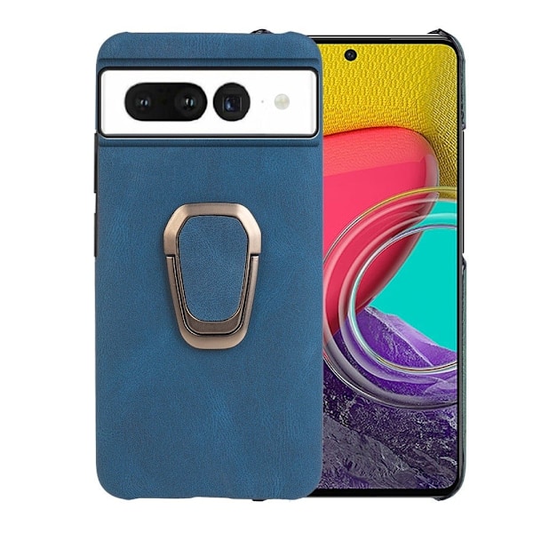 Stötsäkert läderfodral med oval kickstand för Google Pixel 7 Pro - Blå Blå